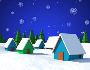 Colorful paper cut-out winter village