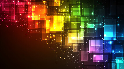 Fototapeta premium Abstract graphic design with colorful squares and glowing particles
