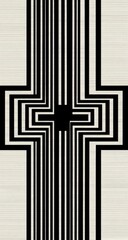 Abstract design with vertical stripes and intersecting geometric shapes