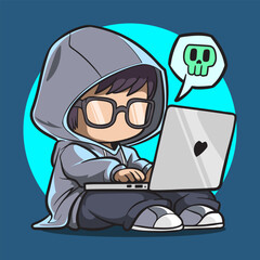 Chibi Programmer and Malware Warning Icon