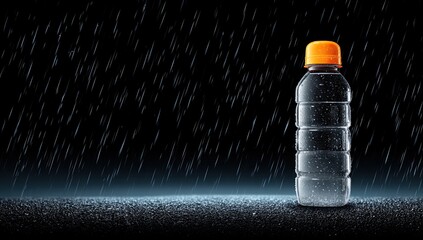 Plastic water bottle in rain