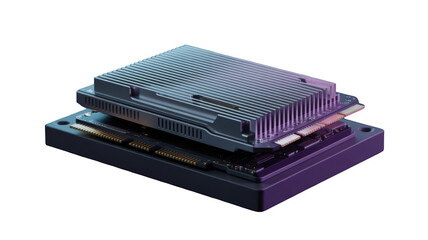 Modern computer processor chip isolated on transparent background