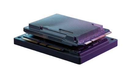 Modern computer processor chip isolated on transparent background