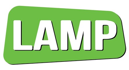 LAMP text on green trapeze stamp sign.