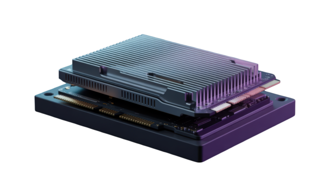 Modern computer processor chip isolated on transparent background