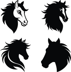 horse head vector set silhouette black and white