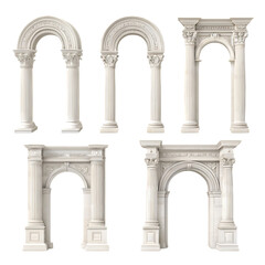 Naklejka premium Collection of detailed white stone arches and columns.