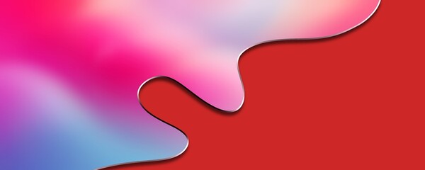 Abstract colorful gradient liquid shape with a silver border on red background