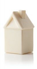 Cream-colored miniature house on white background