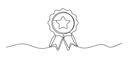 Star medal award ribbon continuous line art achievement