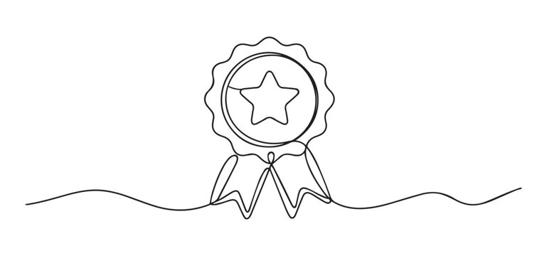 Star medal award ribbon continuous line art achievement