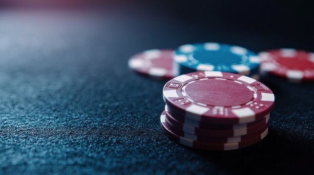 Poker chips on dark background, closeup