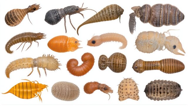 Diverse collection of termite castes showcasing distinct morphologies and roles in colony life