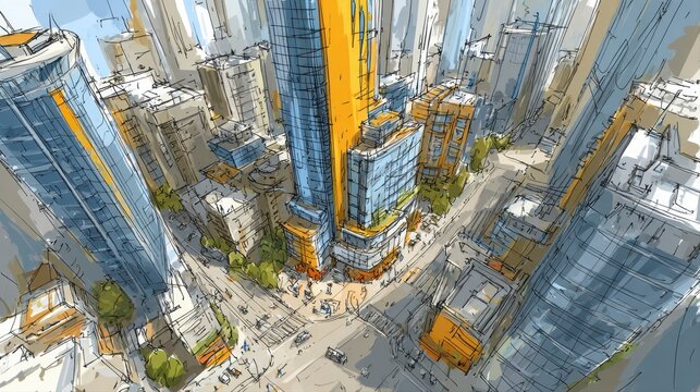 Urban Planning Sketch Illustrating Strategies for City Development - Powered by Adobe