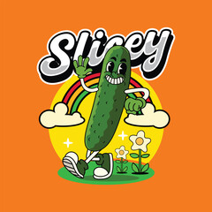 cucumber vegetable in a vintage cartoon character