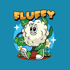 cauliflower vegetable in a vintage cartoon character