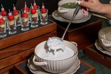 Coconut Milk Dessert with Noodles in Serving Bowl
