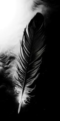 Mysterious Dark Feather Emerging from Ethereal Smoke and Light