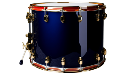 Drum with polished dark blue shell and gold hardware