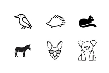 Icon Set of Animals, Black and White