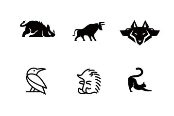 Animal Icon Set: Hog, Bull, Cerberus, Raven, Hedgehog, Cat