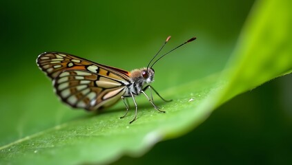 Obraz premium Butterfly Resting on Green Leaf