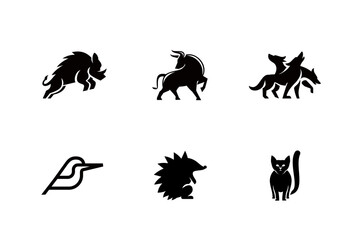 Collection of Animal Logo Designs in Black Silhouette