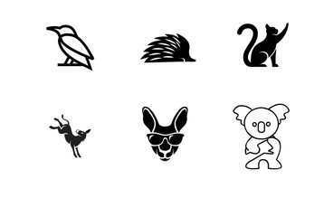 Australian Animals Line Art Vector Illustration Set