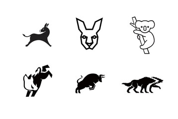Animal Icon Set: Donkey, Kangaroo Head, Koala, Bulls, Wolves