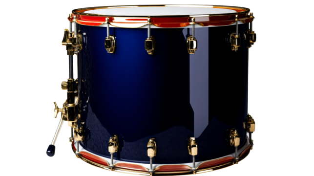 Drum with polished dark blue shell and gold hardware