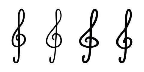 Fototapeta premium Set of treble clef doodle. Hand drawn musical symbol. Single element for print, web, design, decor, logo