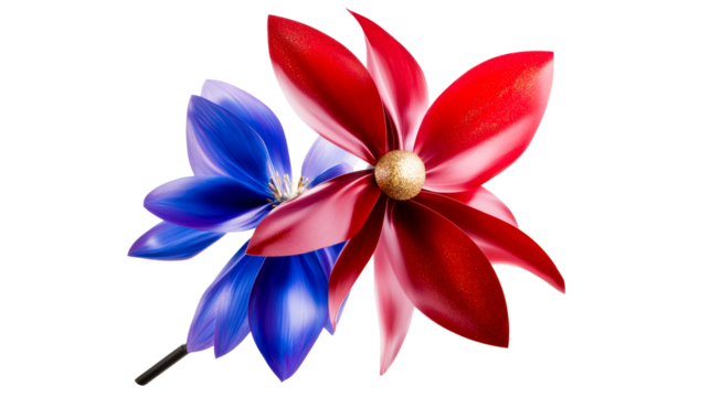 Two layered abstract petals with glittering gold center on white - Powered by Adobe