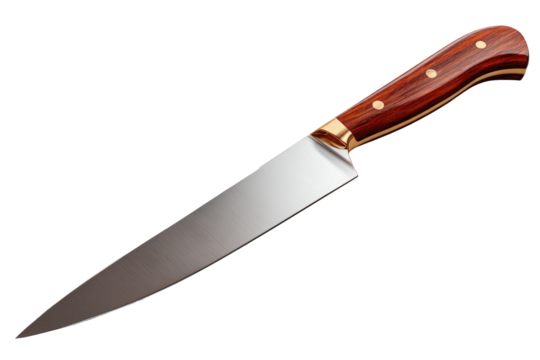 A long, sharp knife with a wooden handle