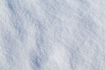 Obraz premium Close-up of fresh and bright snowy land in the winter on a sunny day, viewed from above. Abstract full frame textured background with copy space. Top view. Good for wintry backdrop.