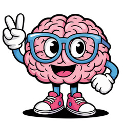 Cute Brain Cartoon character Comic Vector Graphic Design Isolated on a White Background.