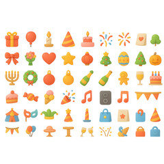 Diverse Collection of Holiday and Celebration Icons in a Grid party gift transparency background