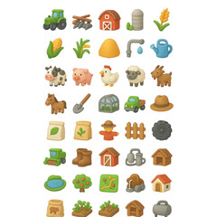 Assortment of Farm and Agriculture Related Icons in a Grid rural tractor transparency background