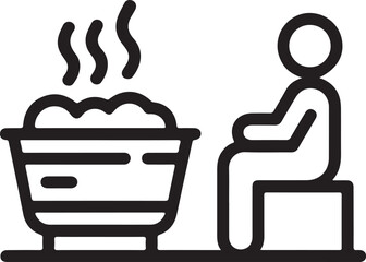 Person sitting next to a steaming bowl of food or soup