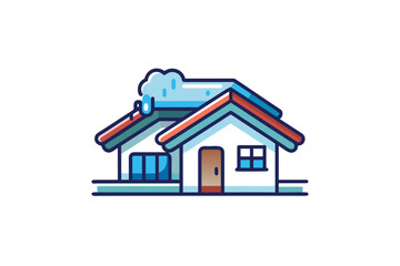 House roof with rainlines and neat gutter stream water collection