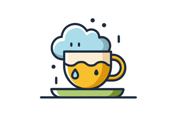 Steaming cup of tea with rain falling outside cozy design