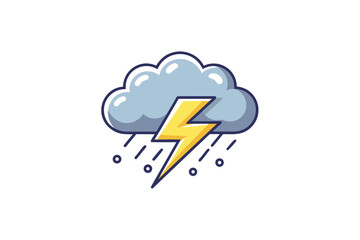 Lightning bolt striking fluffy storm cloud weather energy concept