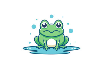 Frog sitting in puddle soft drizzle natural wildlife illustration