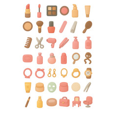 Collection of 35 3D rendered beauty and cosmetic product icons on transparency background black background cosmetics products