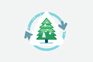 Recycling arrows around snow covered pine tree icon