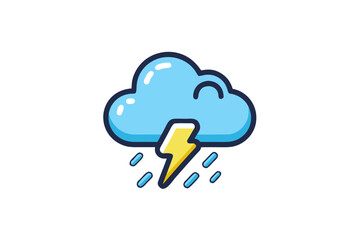 Cloud with heavy downpour and lightning strike illustration