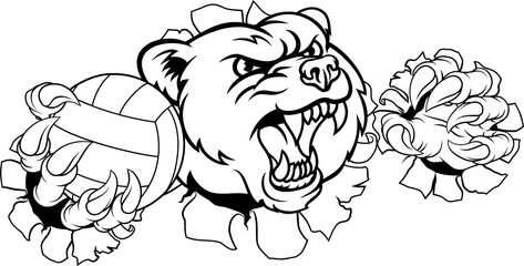 Bear Volleyball Volley Ball Claw Grizzly Mascot