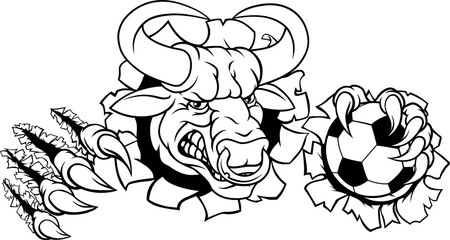 Bull Minotaur Longhorn Cow Soccer Mascot Cartoon