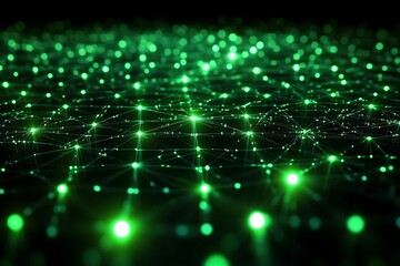 A green grid of glowing data points, representing the complex network and storage aspects of an AI system