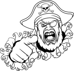 Pirate Captain Angry Mascot Cartoon Man Face Head