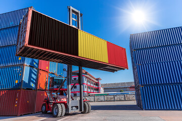 Products shipping cargo goods with Belgium flag for import export business from Belgium country
